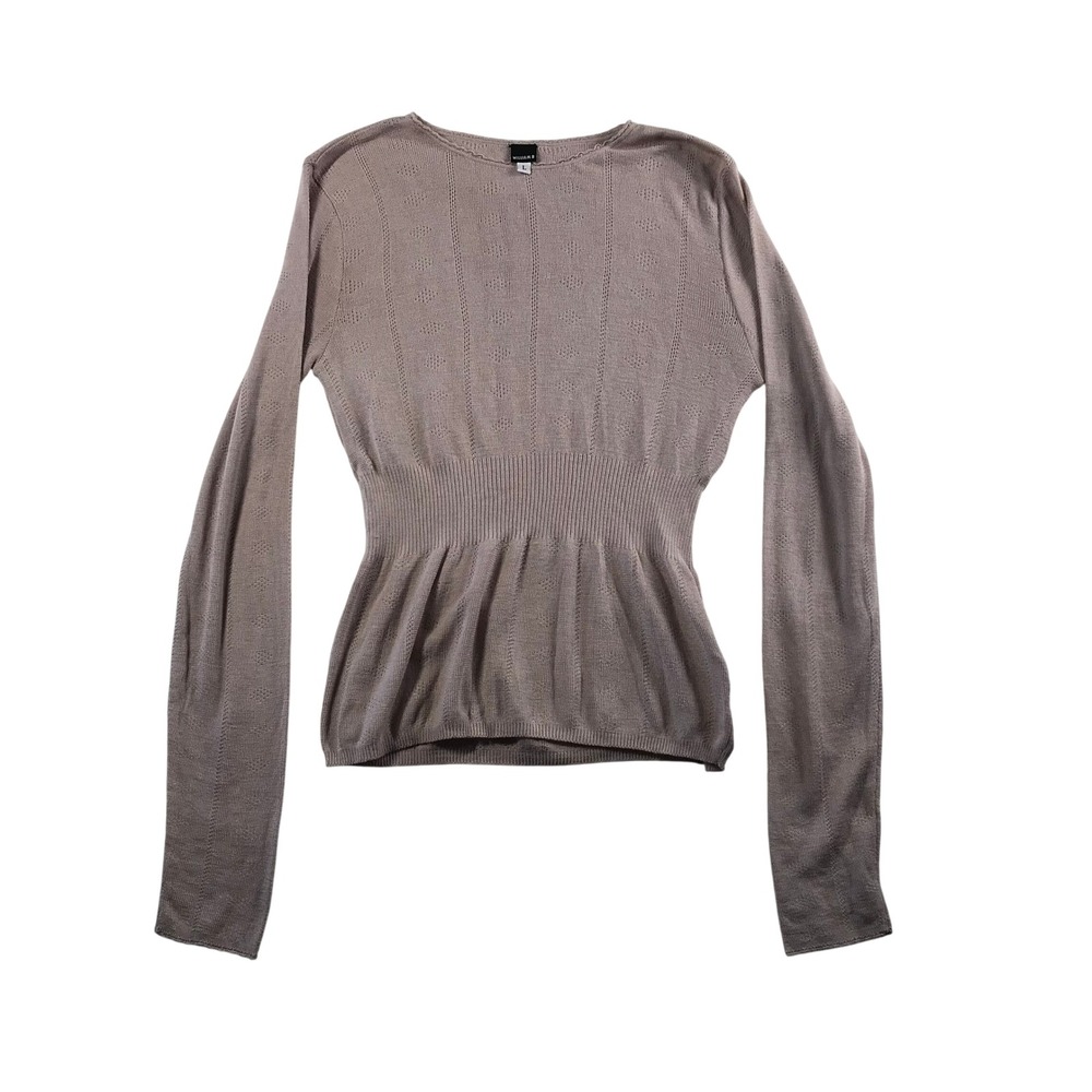 William B Silk Cashmere Pointelle Peplum Sweater Mauve Pink Long Sleeve Large
